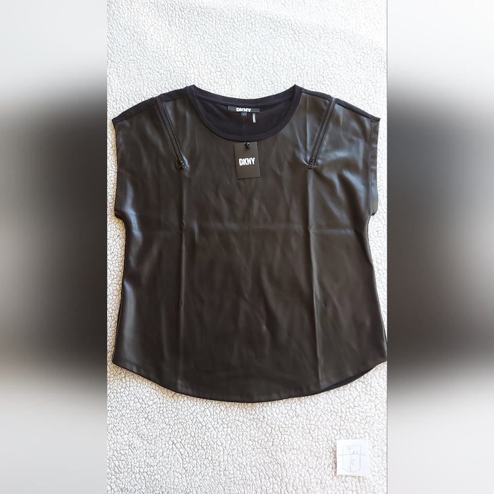 DKNY Women's top from the DKNY brand, made of black faux leather, size L
